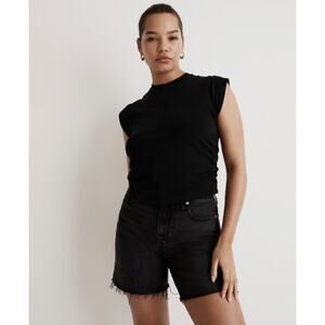 Madewell Side Cinch Muscle Tee WMNS XS Black Crewneck Cap Sleeve Slim Fit NJ787